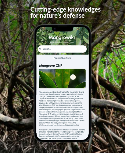 App store screenshot: Mangrowiki, cutting-edge knowledge for nature's defense
